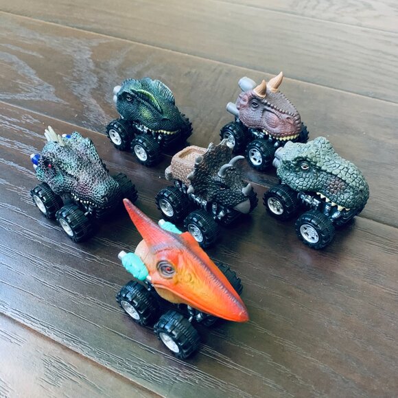 6-Pack Dino Dinosaur Pull Back Toy Trucks Cars Playset for Little Kids/Boys - Picture 5 of 9